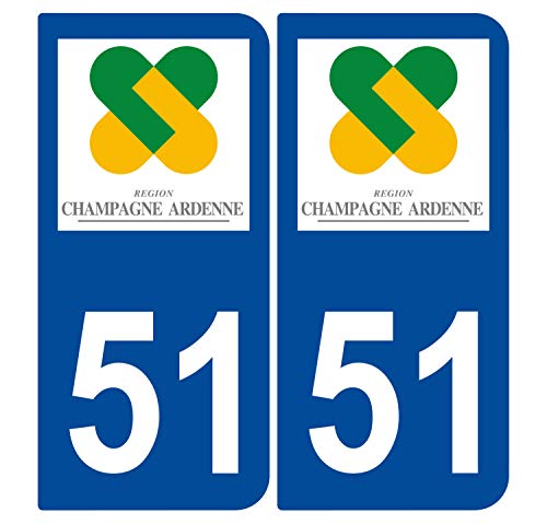 Supstick 2 Stickers Autocollants Plaques Immatriculation Auto Dept 51 Champagne Ardenne Bleu Foncé Angles Arrondis