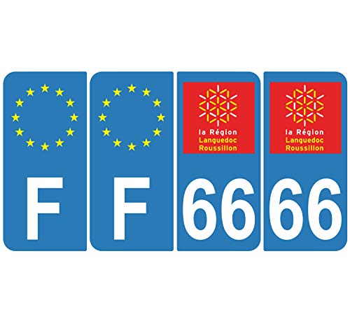 Supstick 4 Stickers Autocollants Plaques Immatriculation Auto Dept 66 Languedoc Roussillon Bleu Clair Angles Arrondis