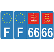 Supstick 4 Stickers Autocollants Plaques Immatriculation Auto Dept 66 Languedoc Roussillon Bleu Clair Angles Arrondis