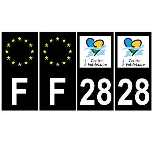 Supstick 4 Stickers Autocollants Plaques Immatriculation Auto Dept 28 Centre Val de Loire Noir Angles Carrés
