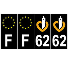 Supstick 4 Stickers Autocollants Plaques Immatriculation Auto Dept 62 Nord Noir Angles Carrés