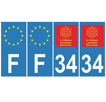 Supstick 4 Stickers Autocollants Plaques Immatriculation Auto Dept 34 Languedoc Roussillon Bleu Clair Angles Carrés