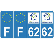 Supstick 4 Stickers Autocollants Plaques Immatriculation Auto Dept 62 Hauts de France Bleu Clair Angles Arrondis