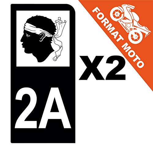 Supstick 2 Stickers Autocollants Plaques Immatriculation Moto Dept 2A Corse Noir 1 Angle Arrondi