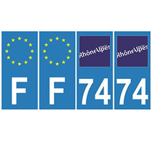 Supstick 4 Stickers Autocollants Plaques Immatriculation Auto Dept 74 Rhône Alpes Bleu Clair Angles Carrés