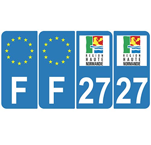 Supstick 4 Stickers Autocollants Plaques Immatriculation Auto Dept 27 Haute Normandie Bleu Clair Angles Arrondis