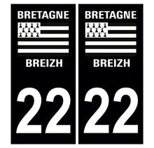 Supstick 2 Stickers Autocollants Plaques Immatriculation Auto Dept 22 Bretagne Breizh Noir Angles Carrés