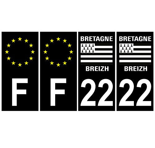 Supstick 4 Stickers Autocollants Plaques Immatriculation Auto Dept 22 Bretagne Breizh Noir Angles Carrés