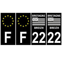 Supstick 4 Stickers Autocollants Plaques Immatriculation Auto Dept 22 Bretagne Breizh Noir Angles Carrés