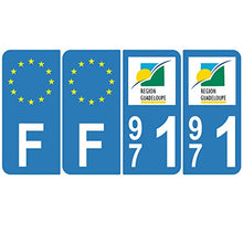 Supstick 4 Stickers Autocollants Plaques Immatriculation Auto Dept 971 Guadeloupe Bleu Clair Angles Arrondis
