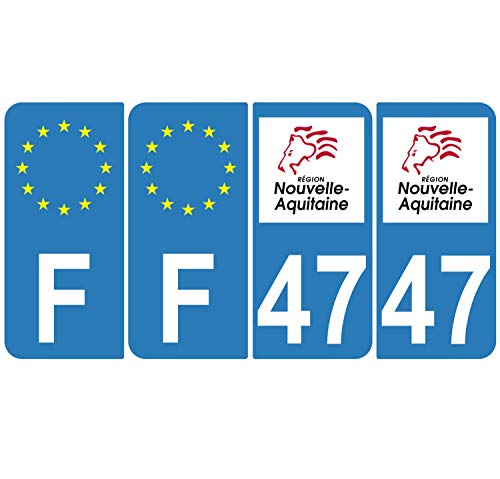 Supstick 4 Stickers Autocollants Plaques Immatriculation Auto Dept 47 Nouvelle Aquitaine Bleu Clair Angles Arrondis