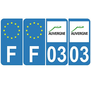 Supstick 4 Stickers Autocollants Plaques Immatriculation Auto Dept 03 Auvergne Bleu Clair Angles Arrondis