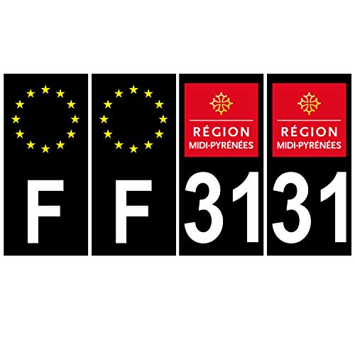 Supstick 4 Stickers Autocollants Plaques Immatriculation Auto Dept 31 Midi Pyrénées Noir Angles Carrés