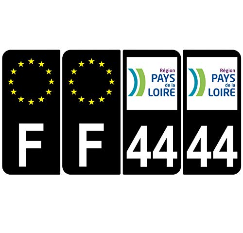 Supstick 4 Stickers Autocollants Plaques Immatriculation Auto Dept 44 Pays de la Loire Noir Angles Arrondis