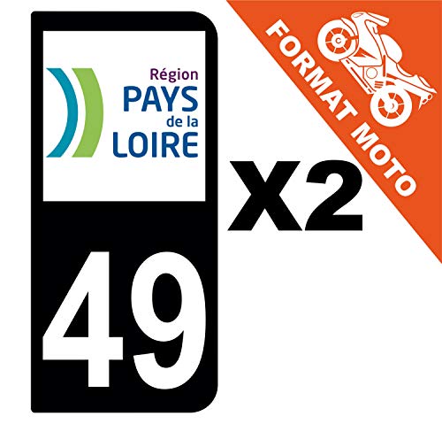 Supstick 2 Stickers Autocollants Plaques Immatriculation Moto Dept 49 Pays de la Loire Noir 2 Angles Arrondis