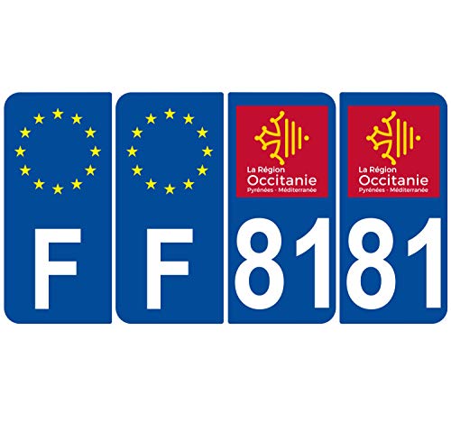 Supstick 4 Stickers Autocollants Plaques Immatriculation Auto Dept 81 Occitanie Bleu Foncé Angles Arrondis
