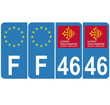 Supstick 4 Stickers Autocollants Plaques Immatriculation Auto Dept 46 Occitanie Bleu Clair Angles Arrondis