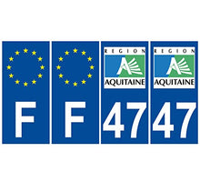 Supstick 4 Stickers Autocollants Plaques Immatriculation Auto Dept 47 Aquitaine Bleu Foncé Angles Carrés