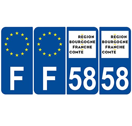 Supstick 4 Stickers Autocollants Plaques Immatriculation Auto Dept 58 Bourgogne Franche Comté Bleu Foncé Angles Arrondis