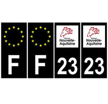Supstick 4 Stickers Autocollants Plaques Immatriculation Auto Dept 23 Nouvelle Aquitaine Noir Angles Carrés