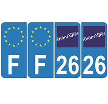Supstick 4 Stickers Autocollants Plaques Immatriculation Auto Dept 26 Rhône Alpes Bleu Clair Angles Arrondis