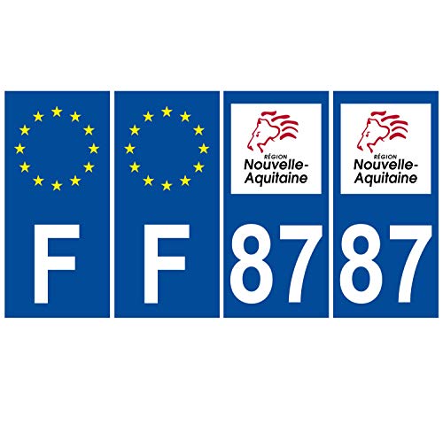 Supstick 4 Stickers Autocollants Plaques Immatriculation Auto Dept 87 Nouvelle Aquitaine Bleu Foncé Angles Carrés