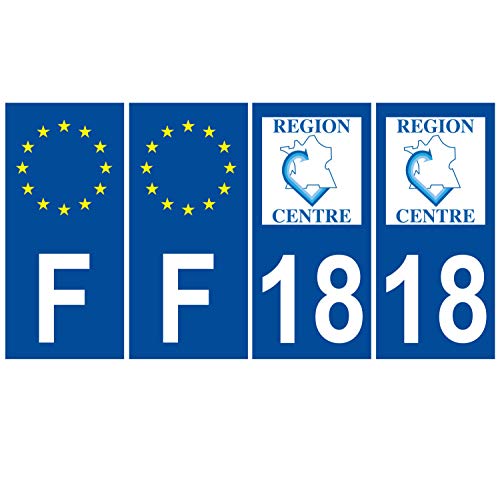 Supstick 4 Stickers Autocollants Plaques Immatriculation Auto Dept 18 Centre Bleu Foncé Angles Carrés