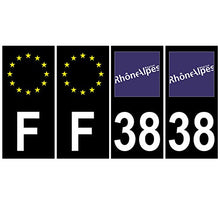 Supstick 4 Stickers Autocollants Plaques Immatriculation Auto Dept 38 Rhône Alpes Noir Angles Carrés