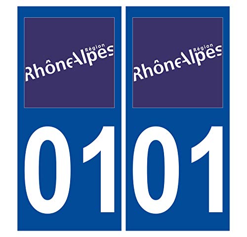 Supstick 2 Stickers Autocollants Plaques Immatriculation Auto Dept 01 Rhône Alpes Bleu Foncé Angles Carrés