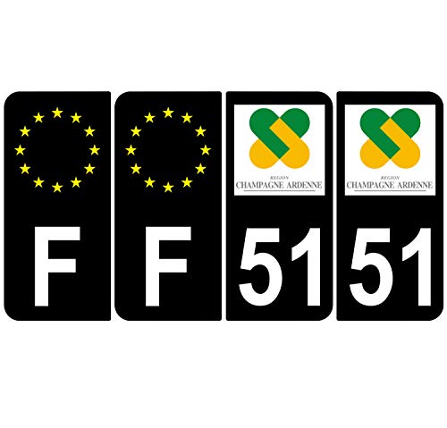 Supstick 4 Stickers Autocollants Plaques Immatriculation Auto Dept 51 Champagne Ardenne Noir Angles Arrondis