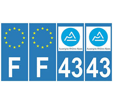 Supstick 4 Stickers Autocollants Plaques Immatriculation Auto Dept 43 Auvergne Rhône Alpes Bleu Clair Angles Carrés