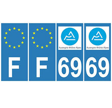 Supstick 4 Stickers Autocollants Plaques Immatriculation Auto Dept 69 Auvergne Rhône Alpes Bleu Clair Angles Carrés