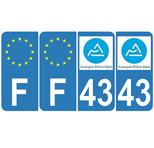 Supstick 4 Stickers Autocollants Plaques Immatriculation Auto Dept 43 Auvergne Rhône Alpes Bleu Clair Angles Arrondis
