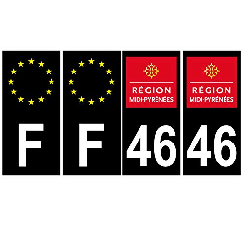 Supstick 4 Stickers Autocollants Plaques Immatriculation Auto Dept 46 Midi Pyrénées Noir Angles Carrés