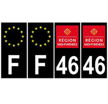 Supstick 4 Stickers Autocollants Plaques Immatriculation Auto Dept 46 Midi Pyrénées Noir Angles Carrés