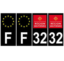 Supstick 4 Stickers Autocollants Plaques Immatriculation Auto Dept 32 Midi Pyrénées Noir Angles Carrés