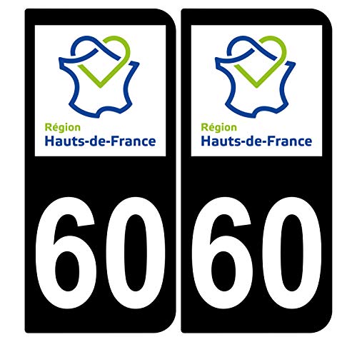 Supstick 2 Stickers Autocollants Plaques Immatriculation Auto Dept 60 Hauts de France Noir Angles Arrondis