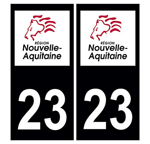 Supstick 2 Stickers Autocollants Plaques Immatriculation Auto Dept 23 Nouvelle Aquitaine Noir Angles Carrés