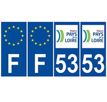 Supstick 4 Stickers Autocollants Plaques Immatriculation Auto Dept 53 Pays de la Loire Bleu Foncé Angles Carrés