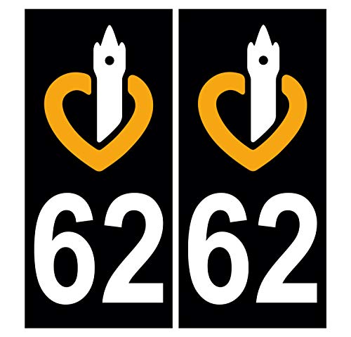 Supstick 2 Stickers Autocollants Plaques Immatriculation Auto Dept 62 Nord Noir Angles Carrés