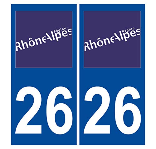 Supstick 2 Stickers Autocollants Plaques Immatriculation Auto Dept 26 Rhône Alpes Bleu Foncé Angles Carrés
