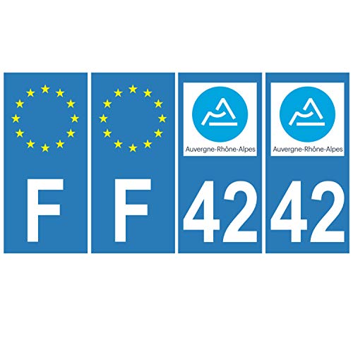 Supstick 4 Stickers Autocollants Plaques Immatriculation Auto Dept 42 Auvergne Rhône Alpes Bleu Clair Angles Carrés