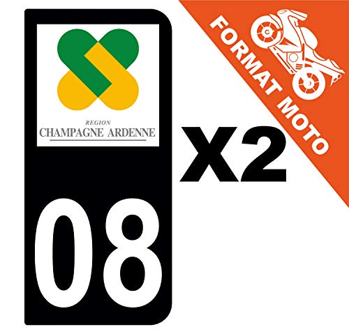 Supstick 2 Stickers Autocollants Plaques Immatriculation Moto Dept 08 Champagne Ardenne Noir 2 Angles Arrondis