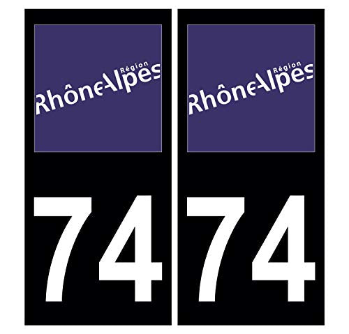 Supstick 2 Stickers Autocollants Plaques Immatriculation Auto Dept 74 Rhône Alpes Noir Angles Carrés