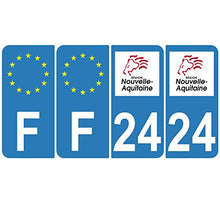 Supstick 4 Stickers Autocollants Plaques Immatriculation Auto Dept 24 Nouvelle Aquitaine Bleu Clair Angles Arrondis