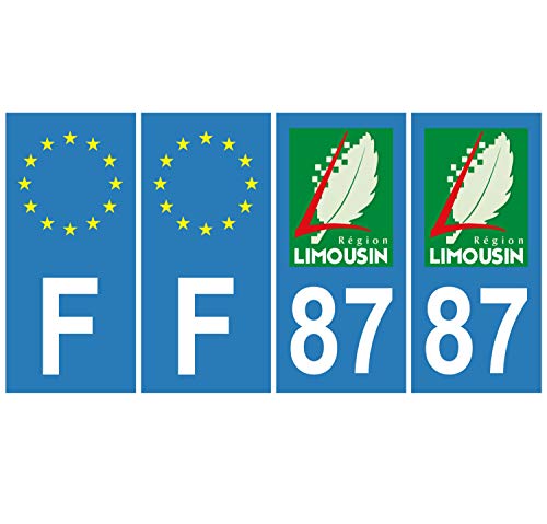 Supstick 4 Stickers Autocollants Plaques Immatriculation Auto Dept 87 Limousin Bleu Clair Angles Carrés