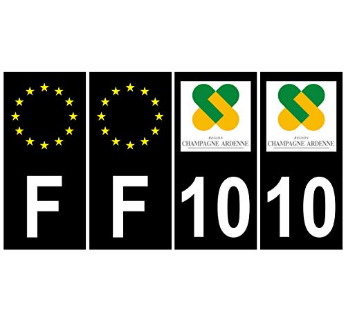 Supstick 4 Stickers Autocollants Plaques Immatriculation Auto Dept 10 Champagne Ardenne Noir Angles Carrés