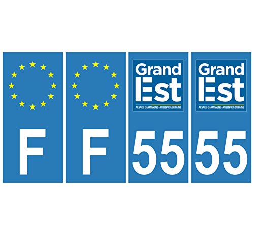 Supstick 4 Stickers Autocollants Plaques Immatriculation Auto Dept 55 Grand Est Bleu Clair Angles Carrés