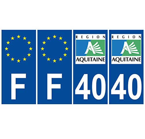 Supstick 4 Stickers Autocollants Plaques Immatriculation Auto Dept 40 Aquitaine Bleu Foncé Angles Carrés