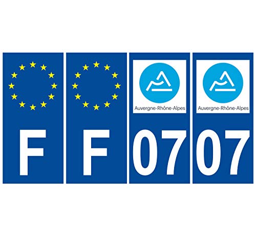 Supstick 4 Stickers Autocollants Plaques Immatriculation Auto Dept 07 Auvergne Rhône Alpes Bleu Foncé Angles Carrés